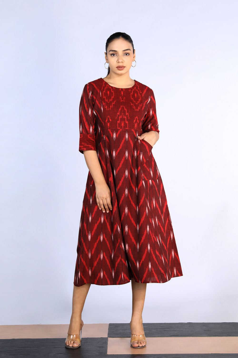 Cotton Pochampally Ikat dress – Kalanjali - Main Image