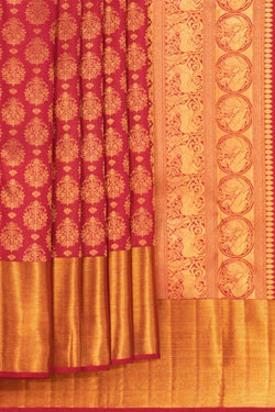 Image of Kanchipuram Silk Brocade Red Saree