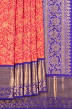 Image of Kanchipuram Silk Brocade Orange Saree