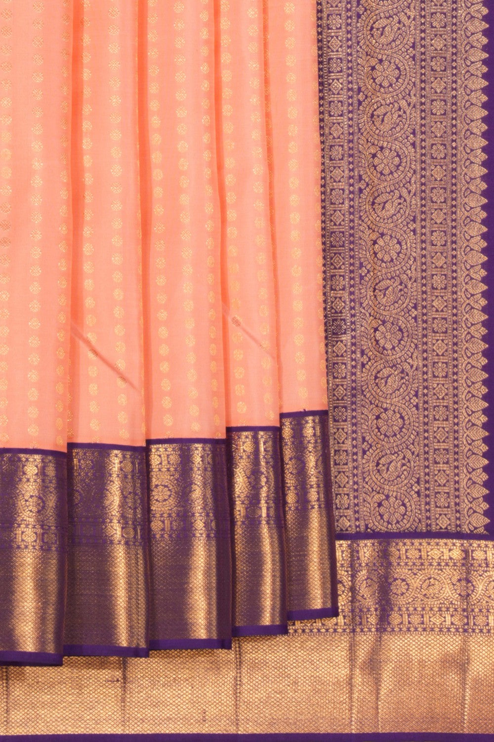 Kanchivaram Silk Peach Saree With Korvai Gold Border