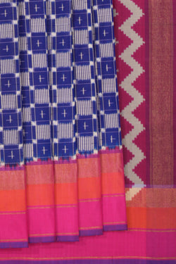 Image of Pochampally Ikat Indigo Blue Saree