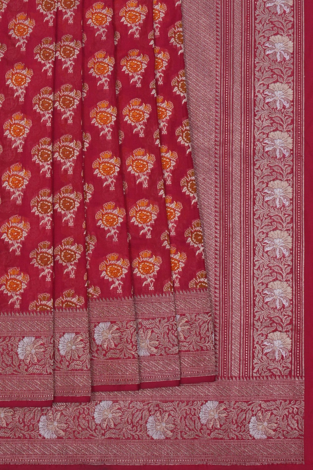 Image of Banarasi Brocade Silk Red Saree