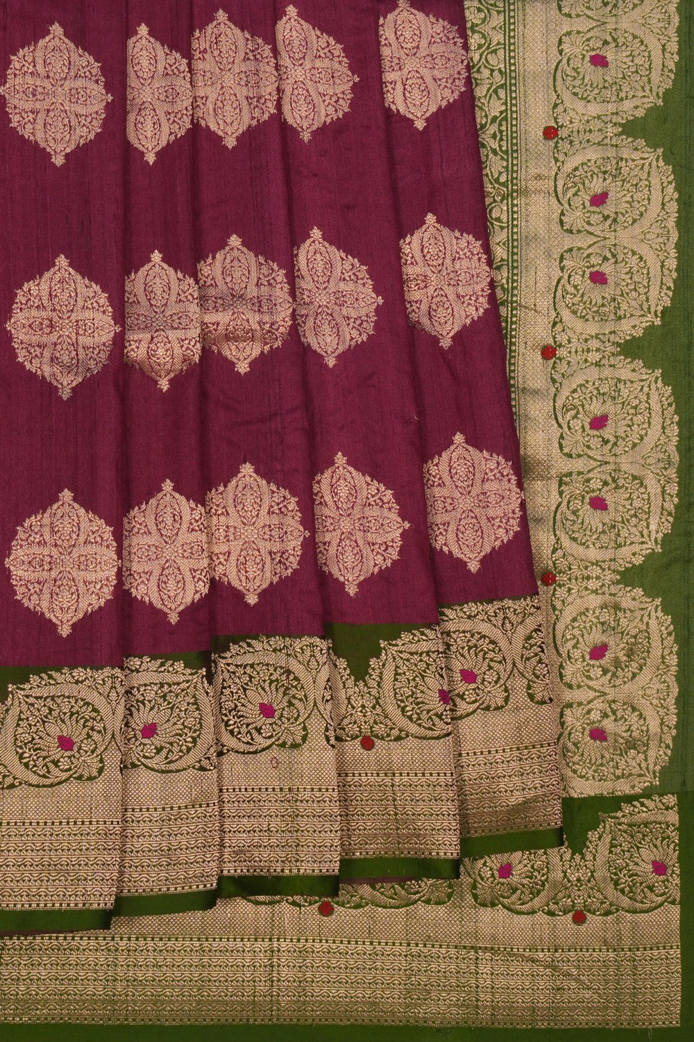 Image of Banarasi Tussar Silk Plum Pink Saree