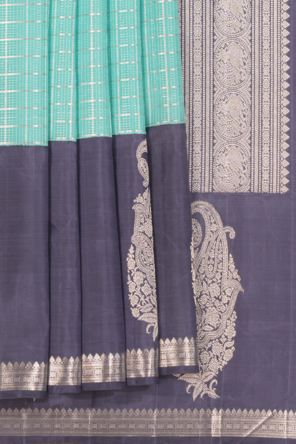 Kanchipuram Silk Kattam Sea Blue Saree