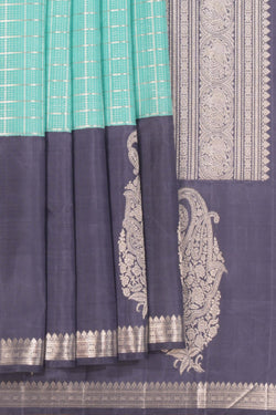 Image of Kanchipuram Silk Kattam Sea Blue Saree