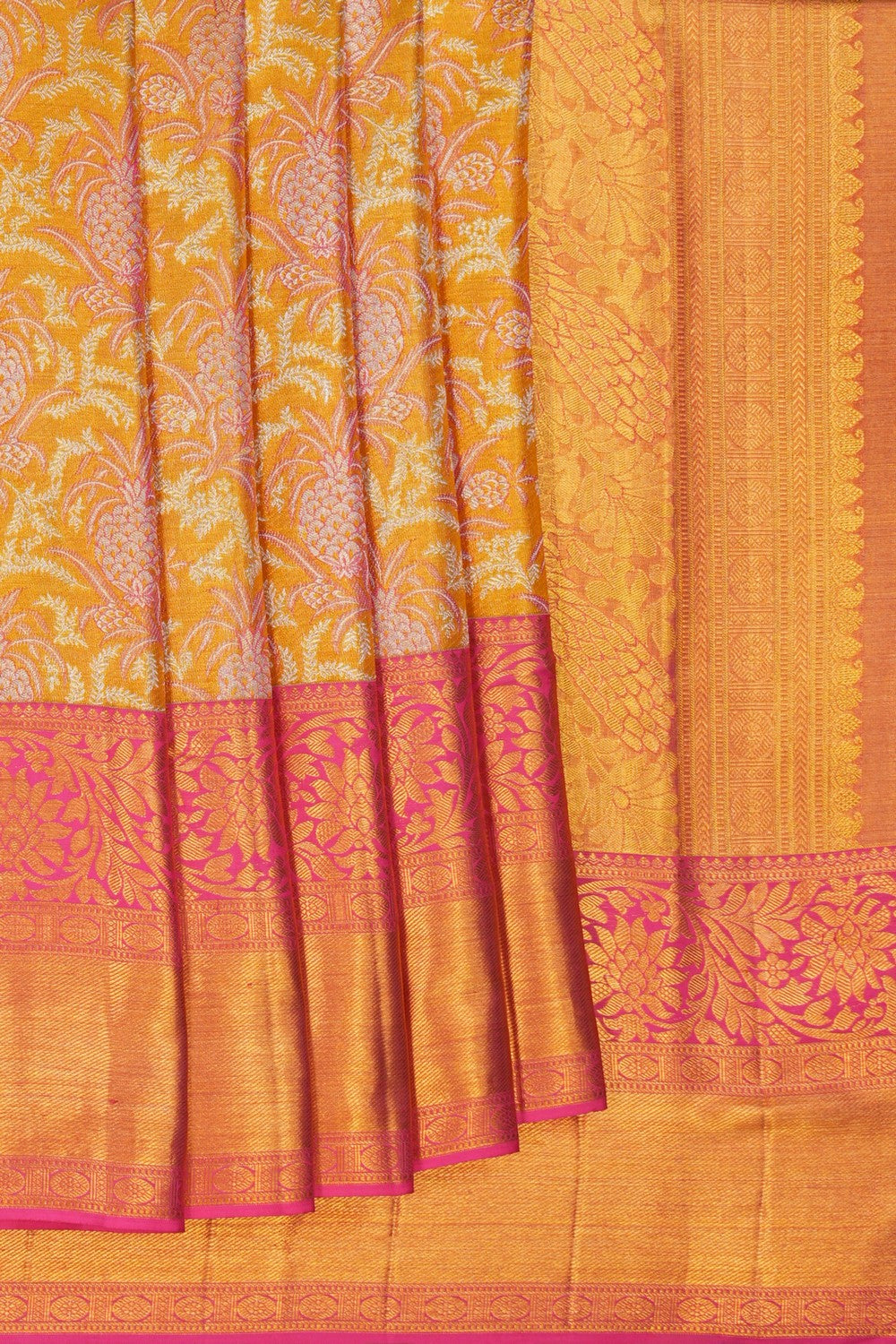 Image of Yellow Tissue Brocade Kanchipattu Saree