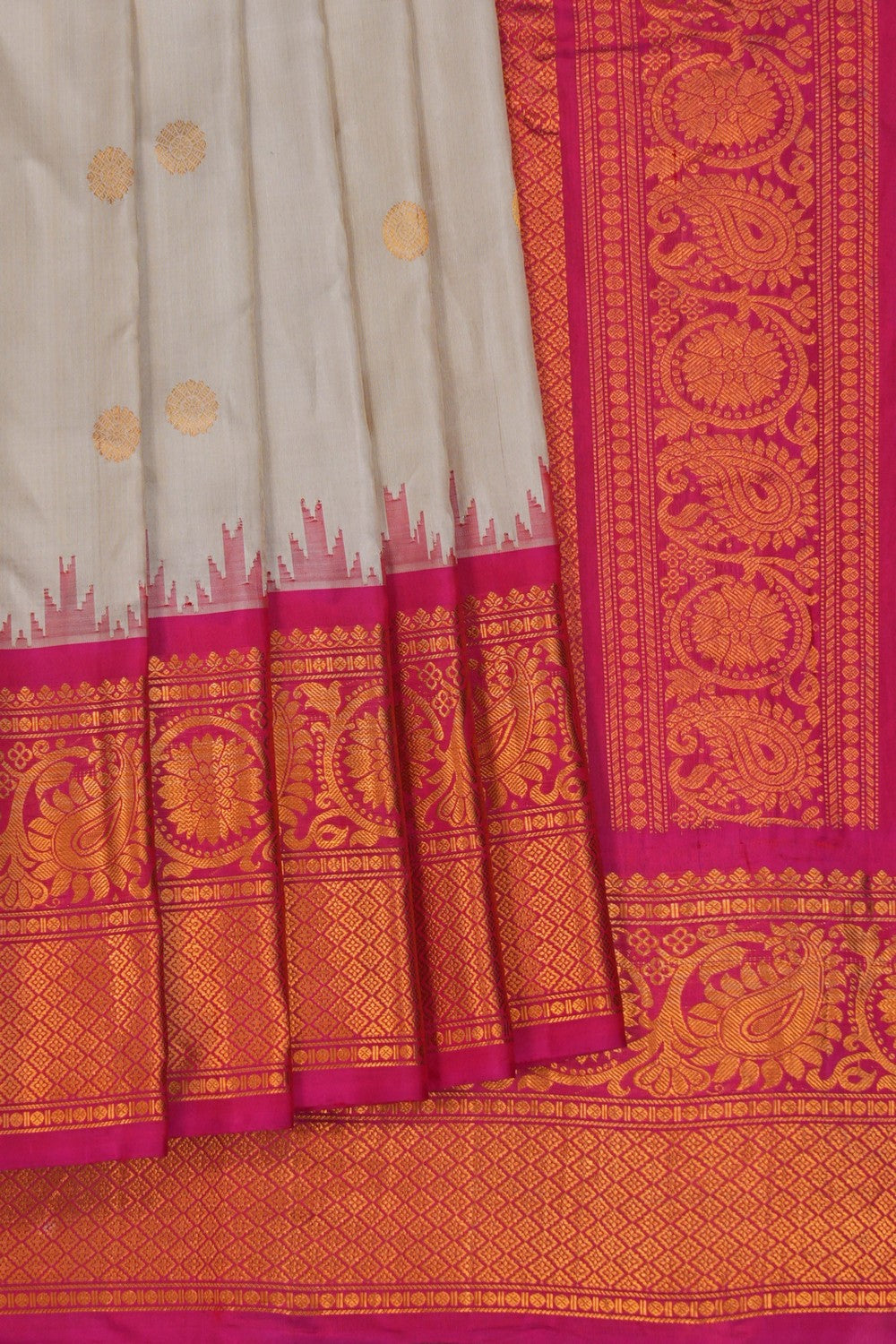 Image of Gadwal Silk Off-White Saree