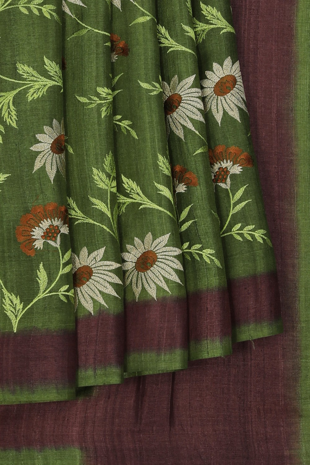 Image of Tussar Silk Embroidery Saree