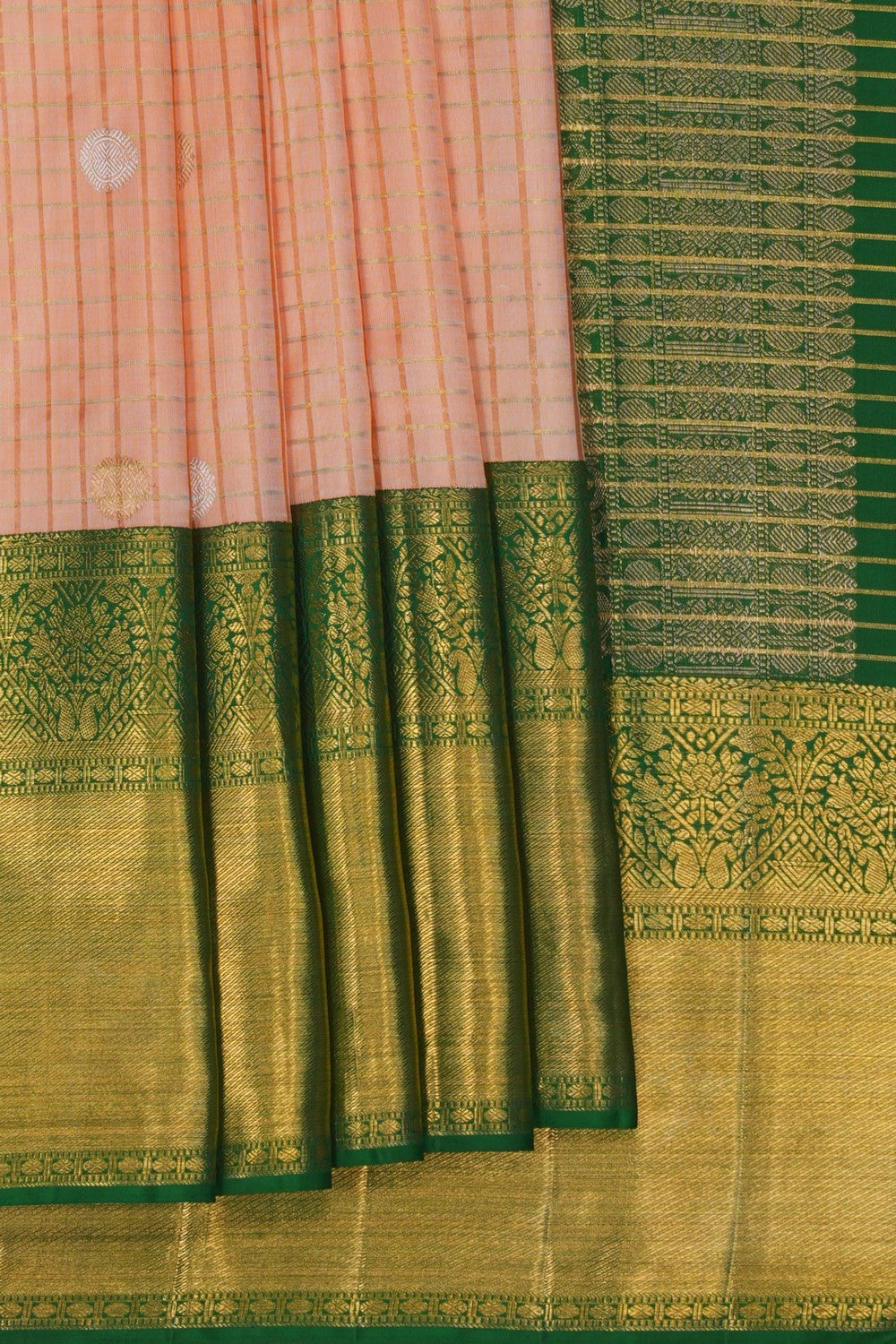Image of Peach Brocade Kanchipattu Saree