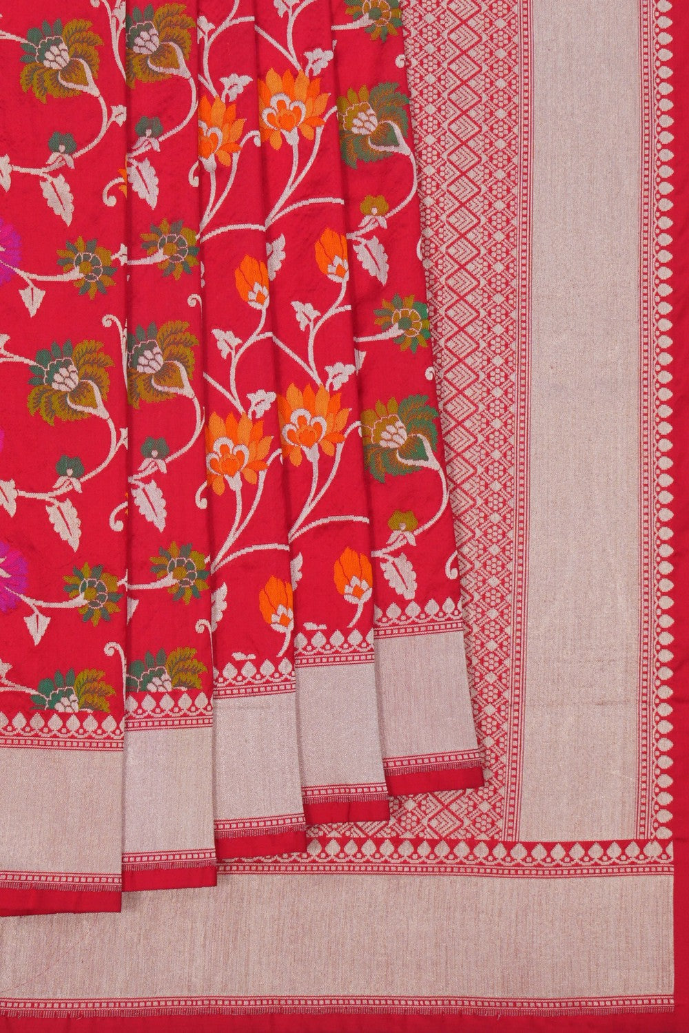 Image of Banarasi Brocade Silk Red Saree