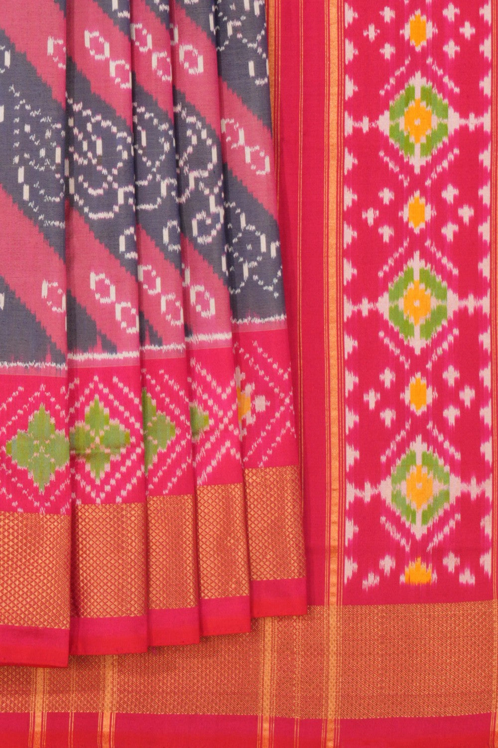 Pochampally Ikat Silk Grey Saree