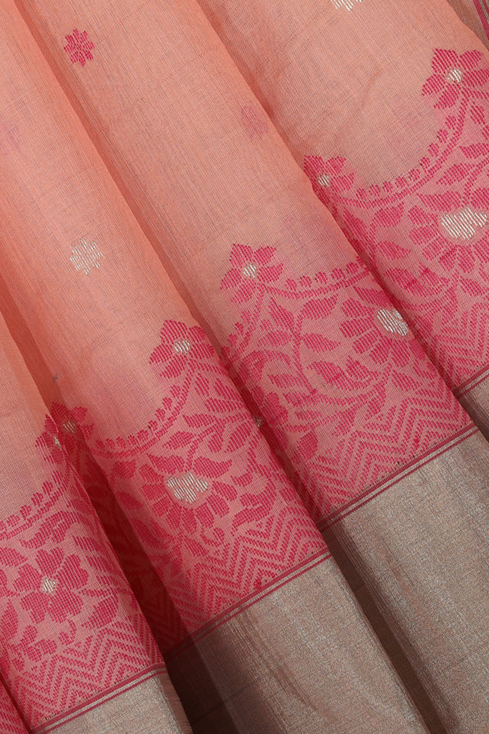 Image of Chanderi Coral-Pink Saree