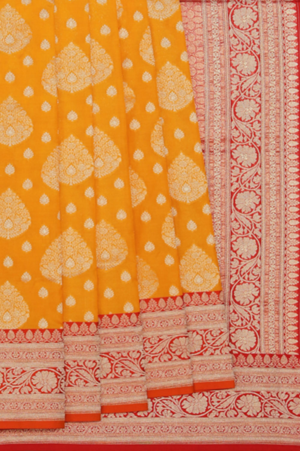 Collection of Banarasi Silk Mustard Saree in a gallery layout