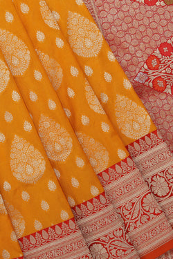 Collection of Banarasi Silk Mustard Saree in a gallery layout