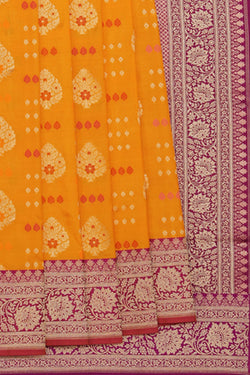 Collection of Banarasi Silk Mustard Saree in a gallery layout