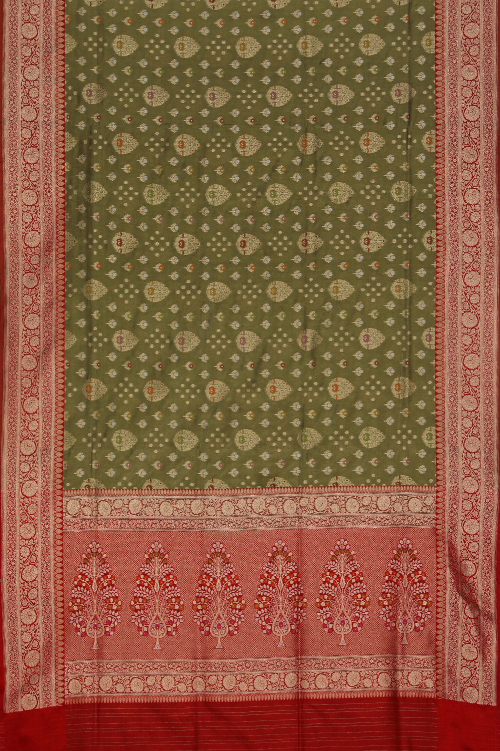 Image of Banarasi Silk Olive-Green Saree