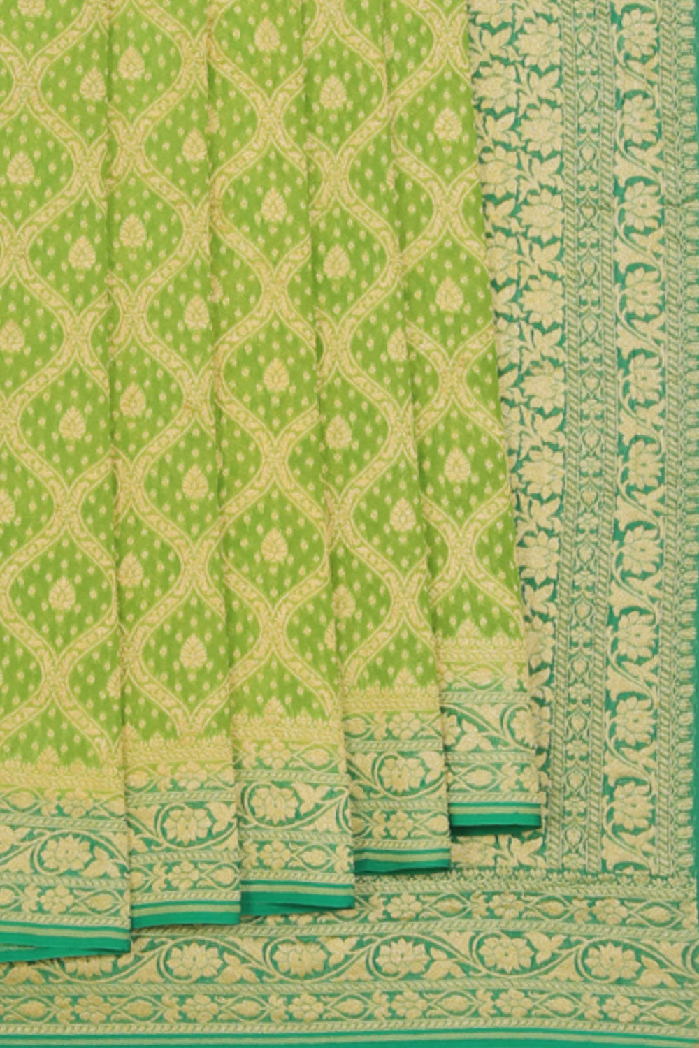 Collection of Banarasi Chiffon Green Saree in a gallery layout