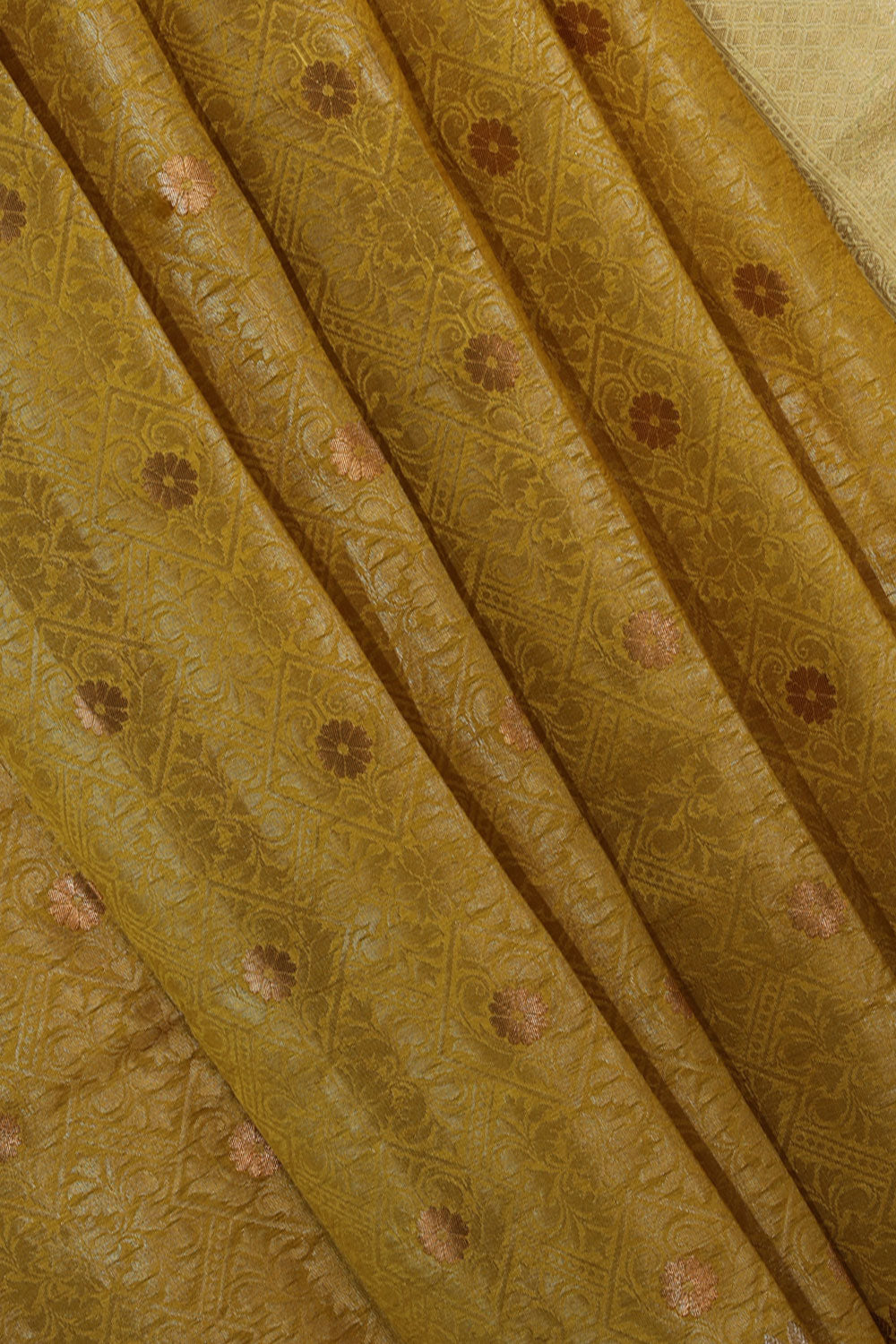 Collection of Banarasi Chiniya-Silk Fenugreek-Yellow Saree in a gallery layout