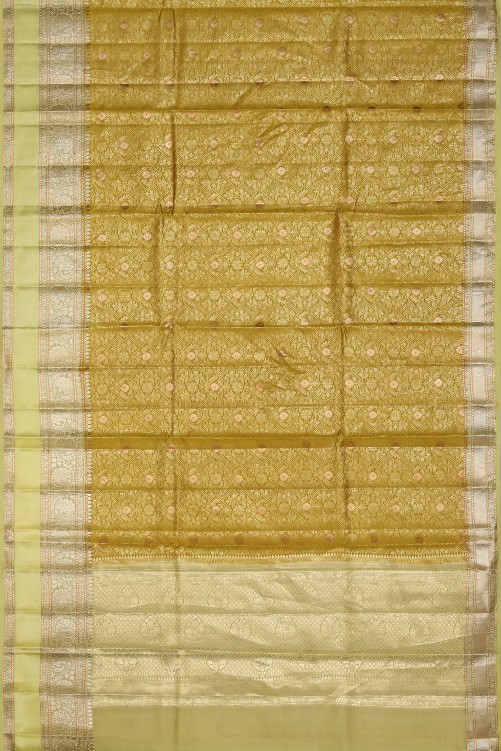 Collection of Banarasi Chiniya-Silk Fenugreek-Yellow Saree in a gallery layout