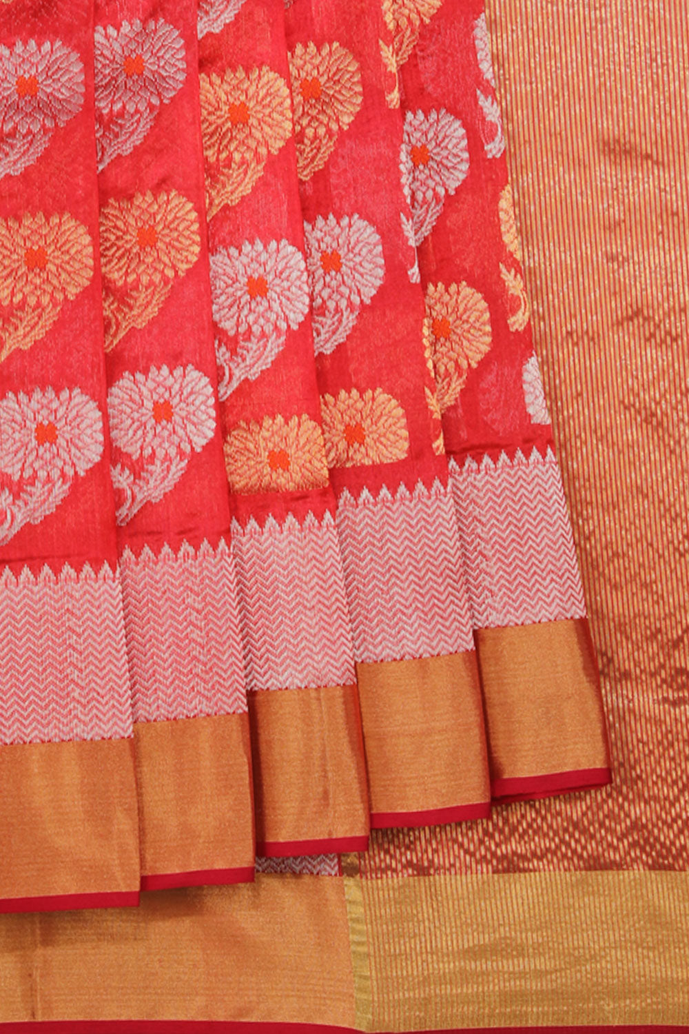 Collection of Chanderi Coral-Red Saree in a gallery layout