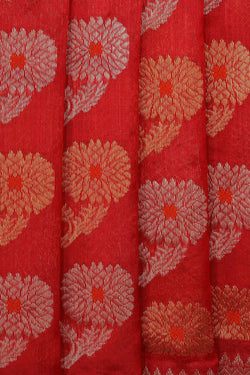 Collection of Chanderi Coral-Red Saree in a gallery layout