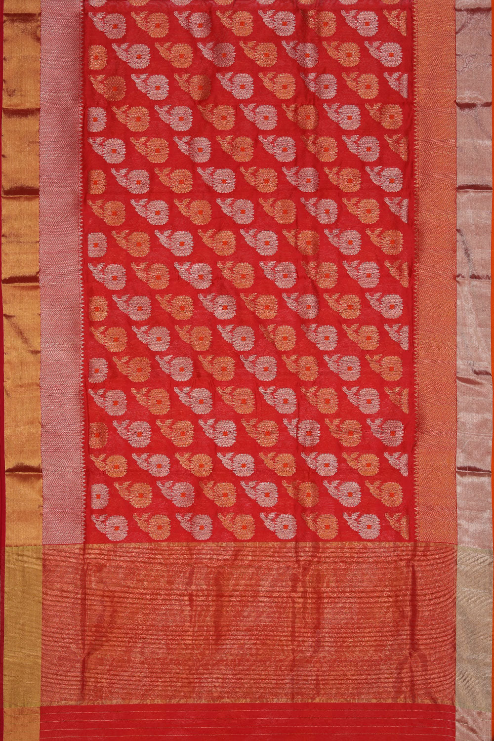 Collection of Chanderi Coral-Red Saree in a gallery layout