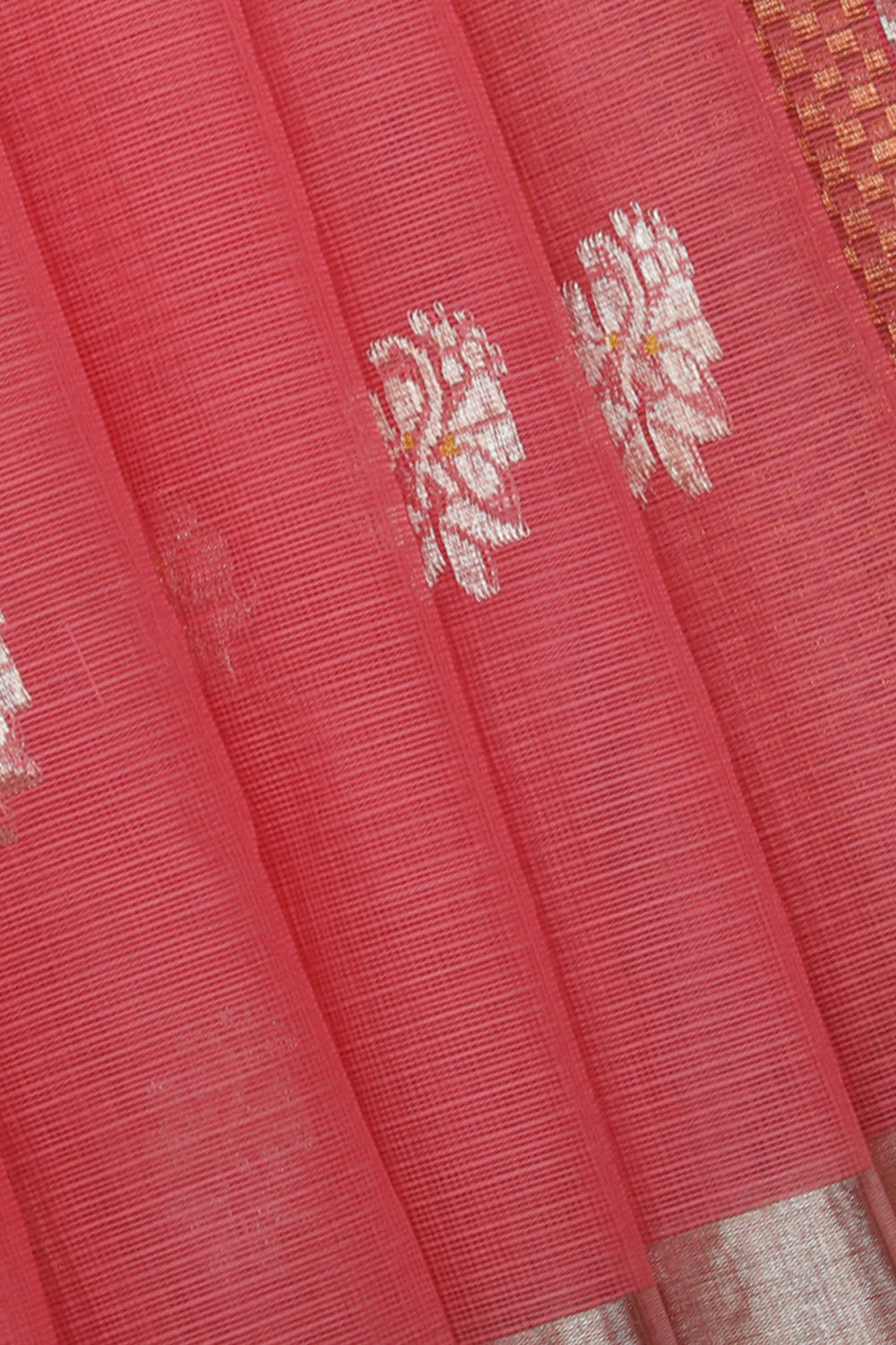 Image of Kota Pink Saree With Silver Border