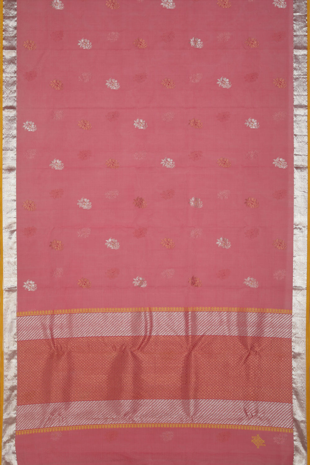 Image of Kota Pink Saree With Silver Border