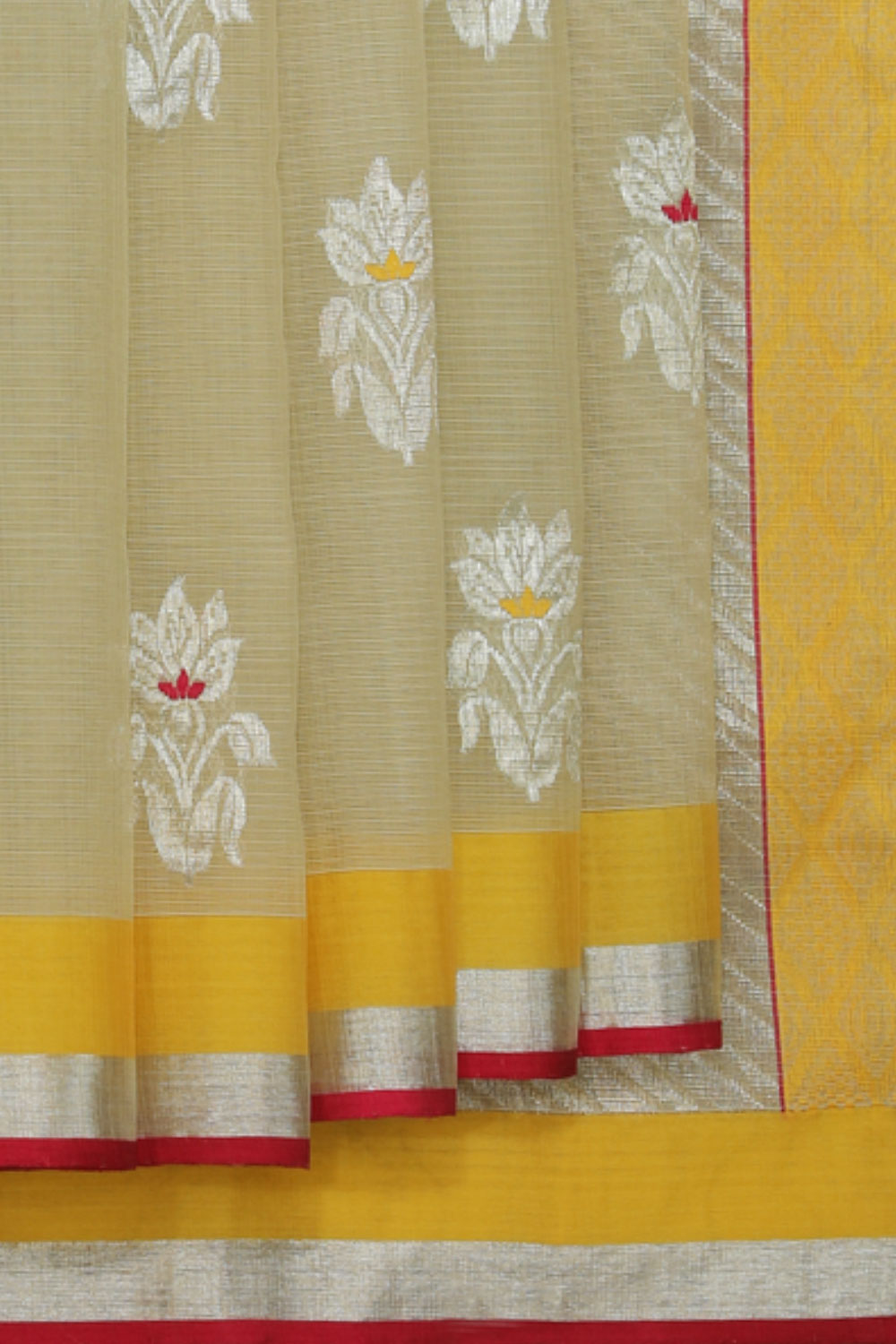 Kota Beige Saree With Silver Border