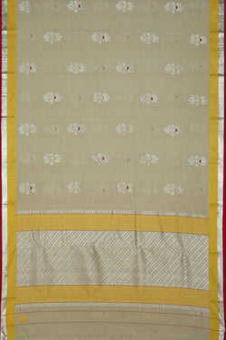 Image of Kota Beige Saree With Silver Border