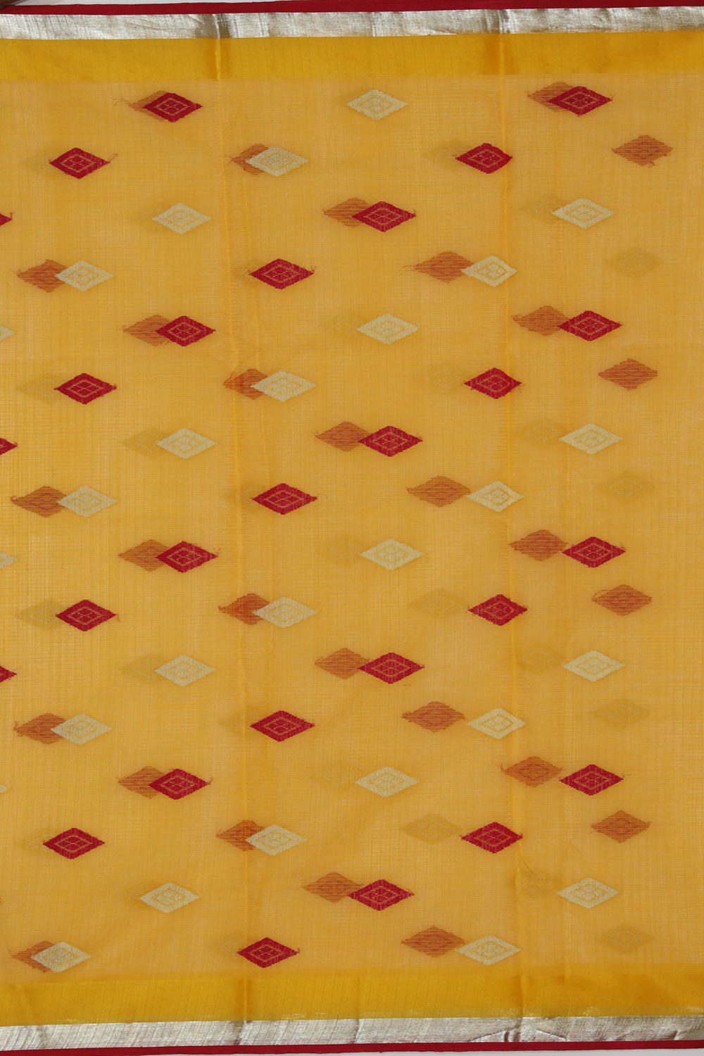 Image of Kota Beige Saree With Silver Border