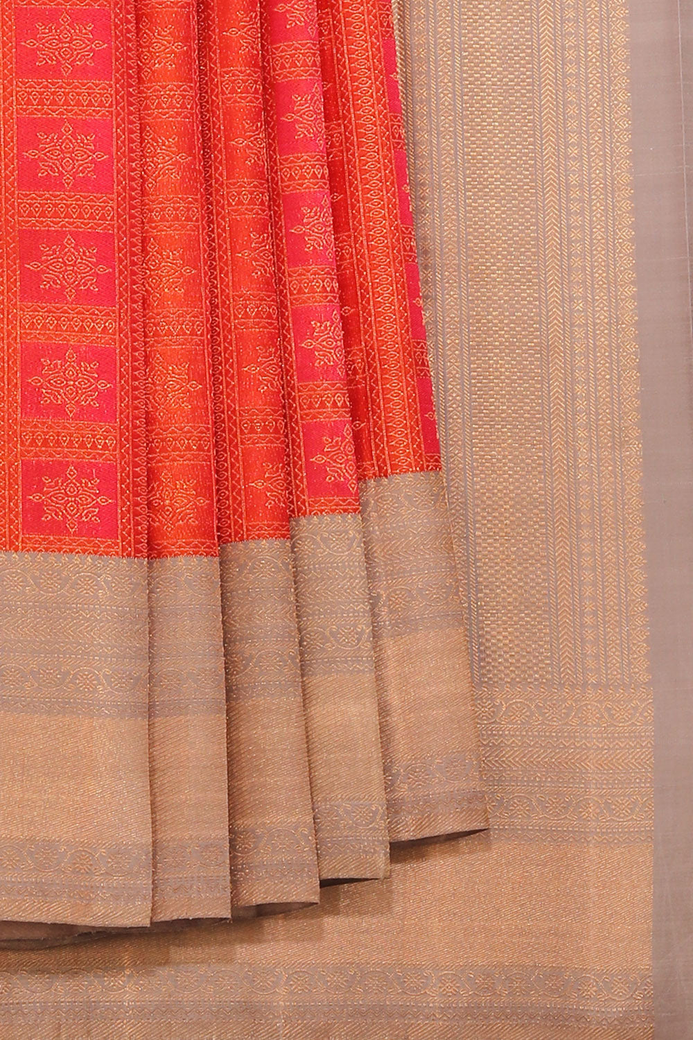 Kanjivaram-Silk Orange/Pink Saree