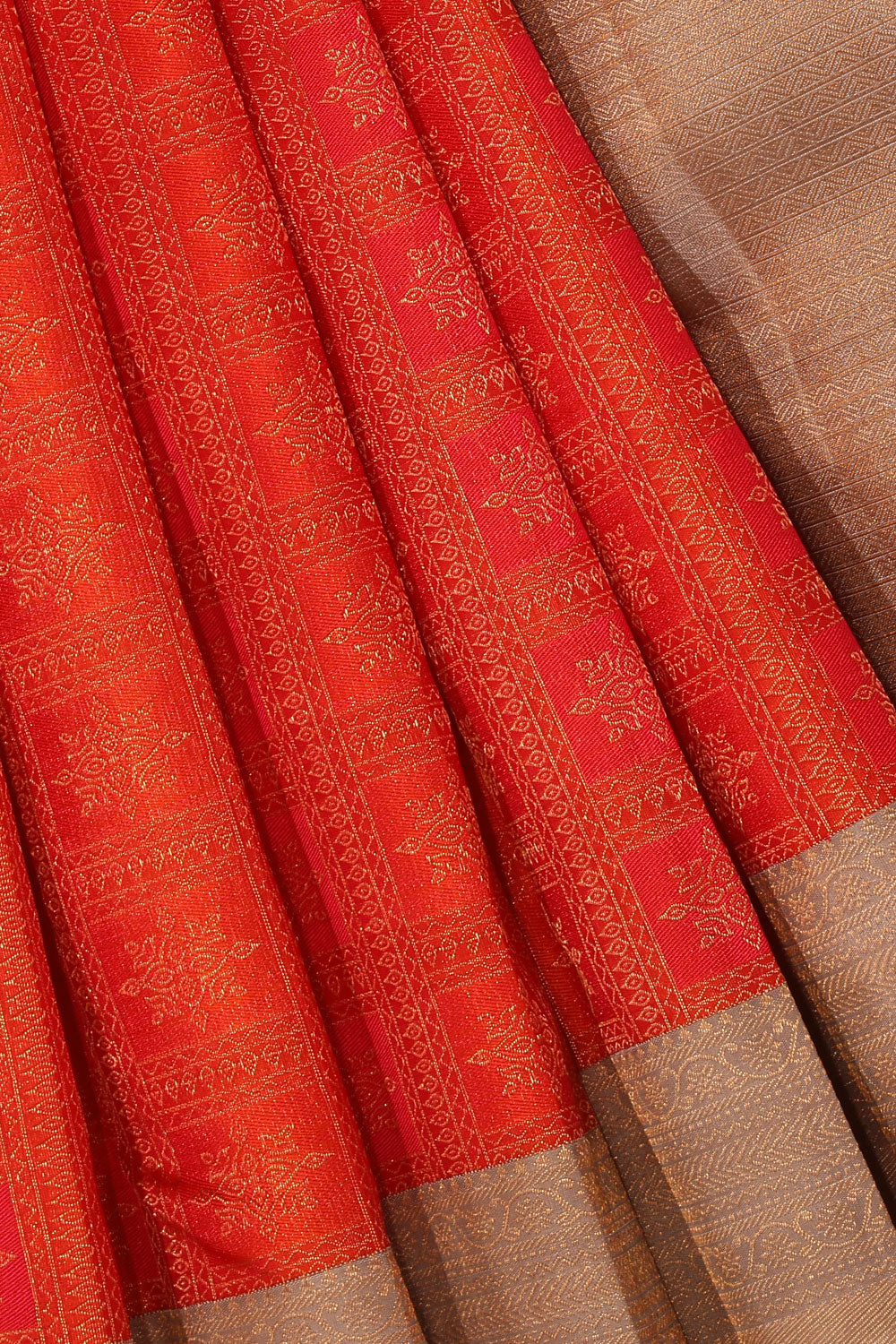 Kanjivaram-Silk Orange/Pink Saree