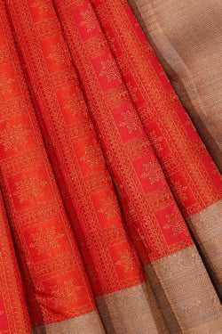 Collection of Kanjivaram-Silk Orange/Pink Saree in a gallery layout