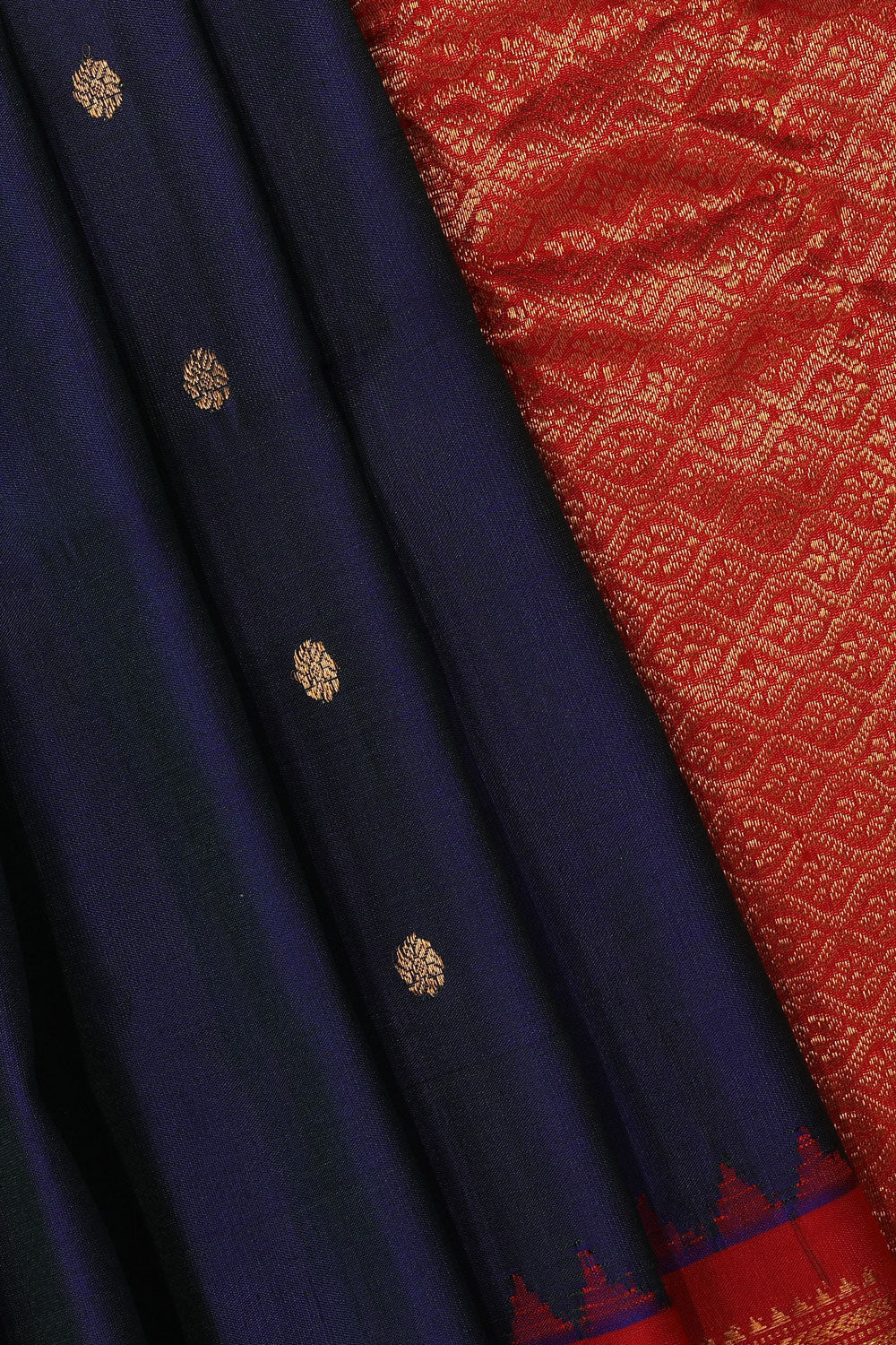 Collection of Gadwal Silk Navy Blue Saree in a gallery layout