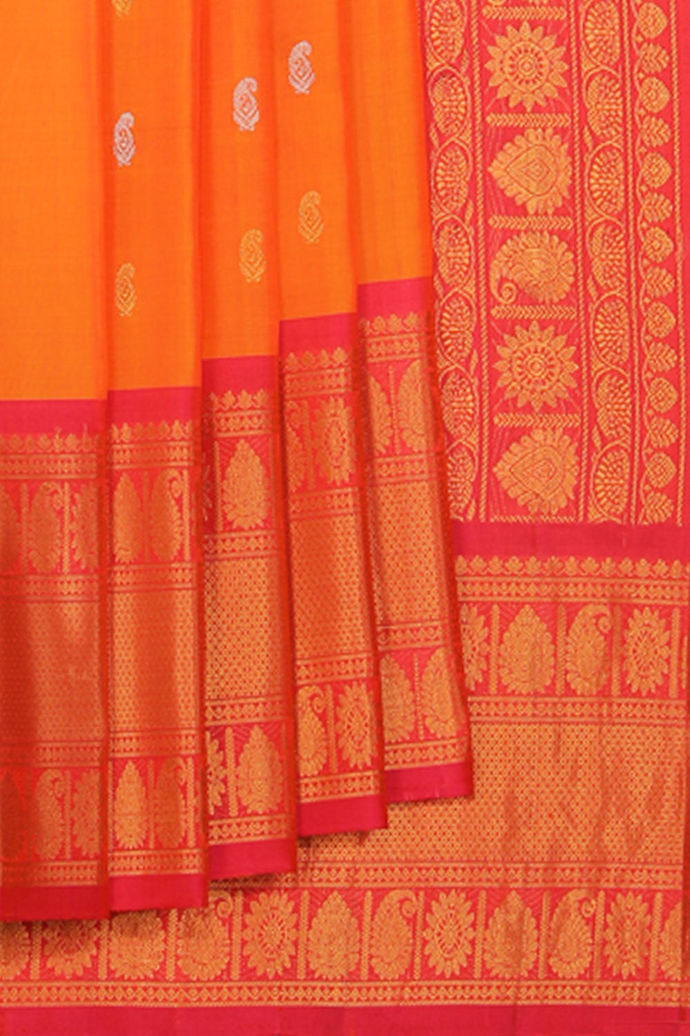 Collection of Gadwal Silk Coral-Orange Saree in a gallery layout