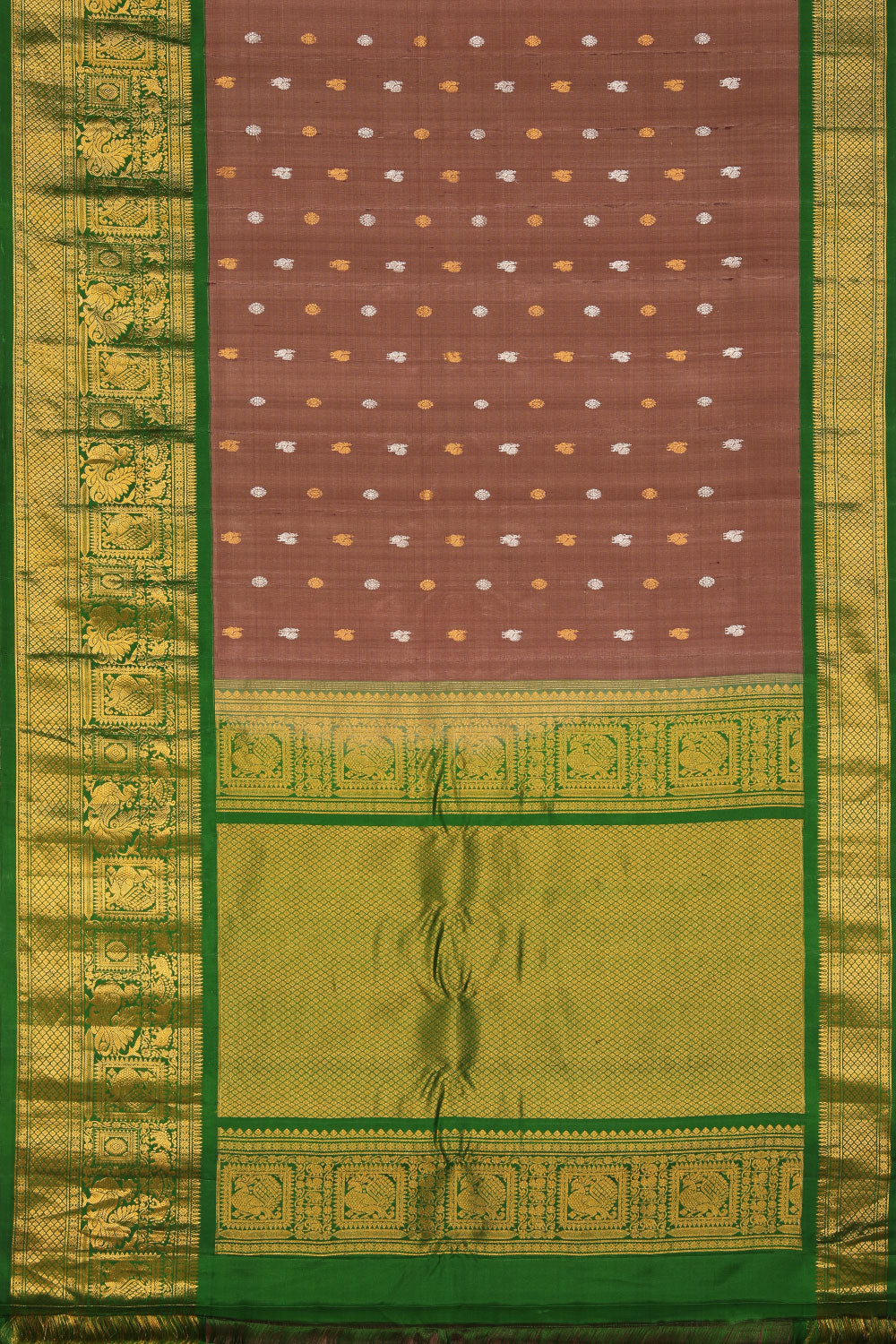 Image of Gadwal Silk Brown Saree