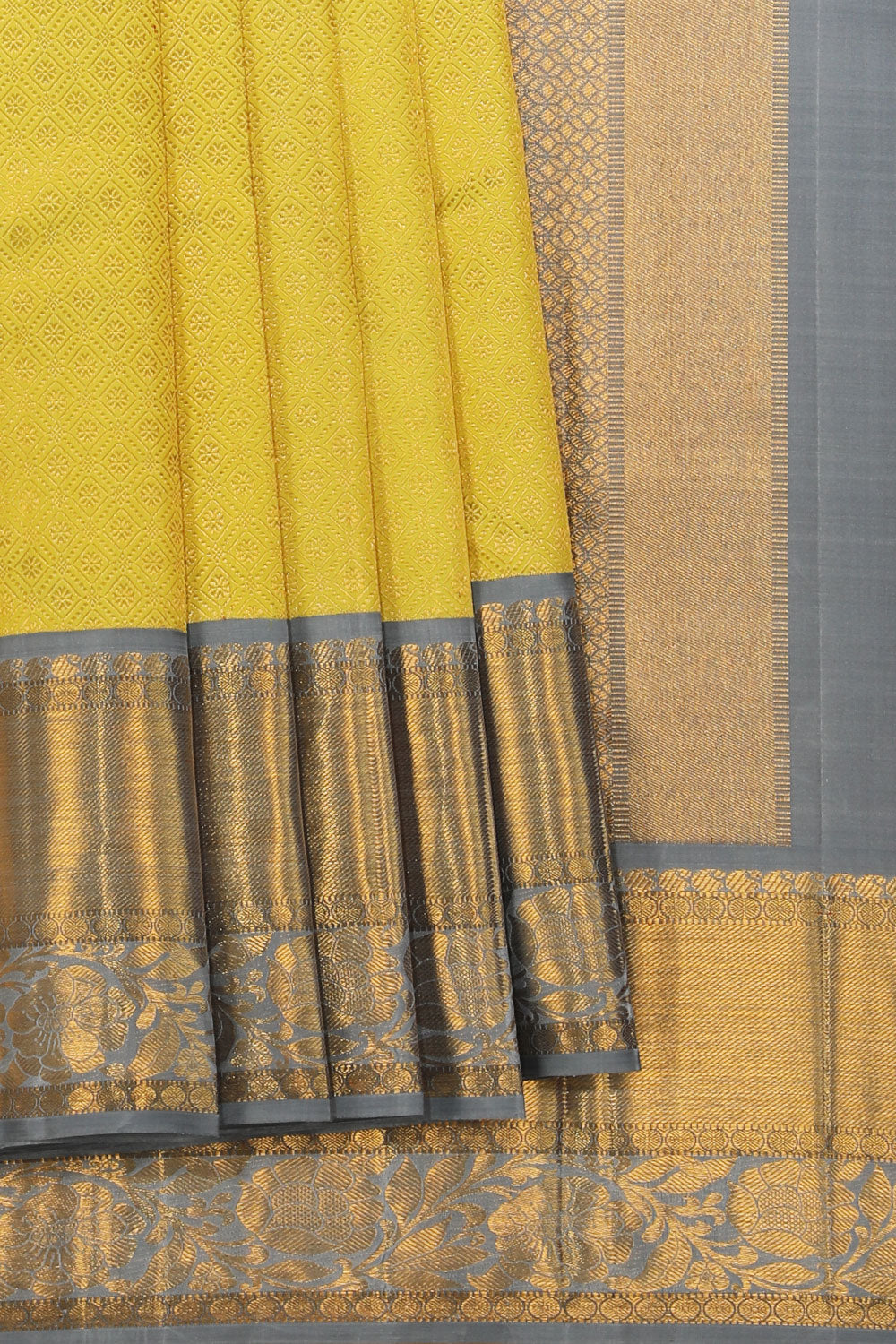 Collection of Kanjivaram-Silk Lime-Yellow Saree in a gallery layout