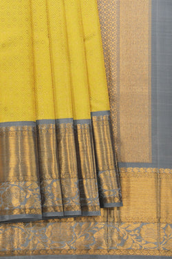 Collection of Kanjivaram-Silk Lime-Yellow Saree in a gallery layout