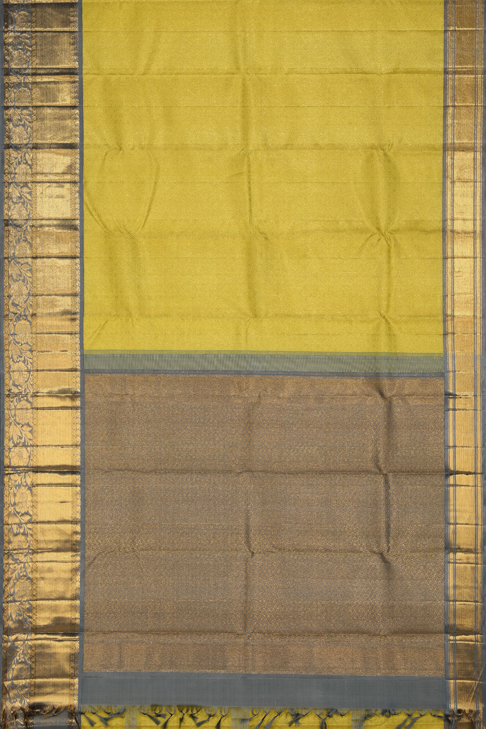 Image of Kanjivaram-Silk Lime-Yellow Saree