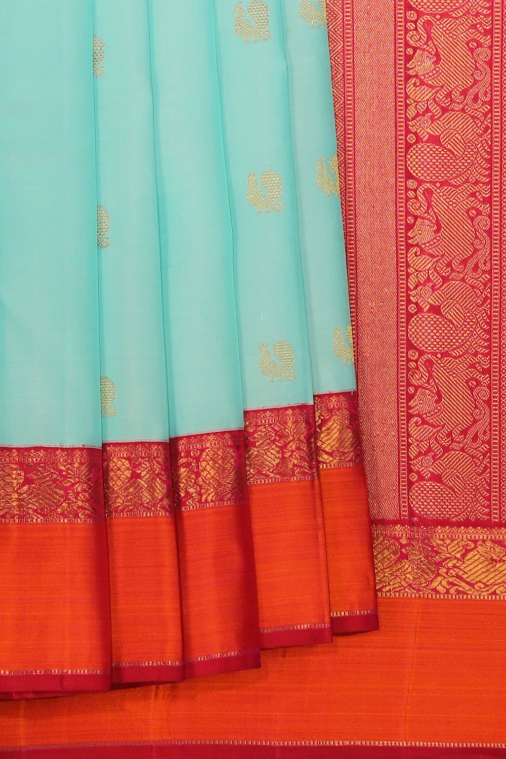 Collection of Kanjivaram-Silk Aqua-Blue Saree in a gallery layout