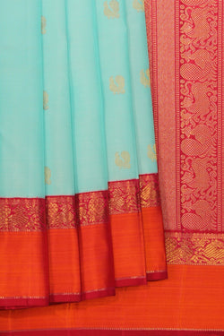 Collection of Kanjivaram-Silk Aqua-Blue Saree in a gallery layout