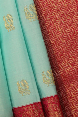 Collection of Kanjivaram-Silk Aqua-Blue Saree in a gallery layout