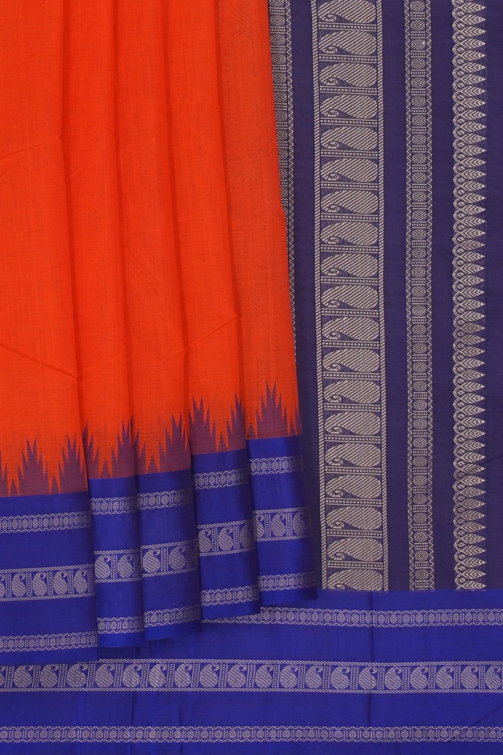 Image of Kanchi Cotton Orange Saree
