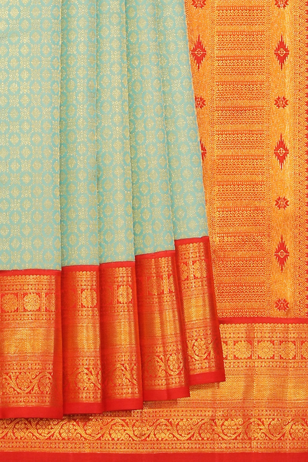 Collection of Kanjivaram-Silk Aqua-Green Saree in a gallery layout