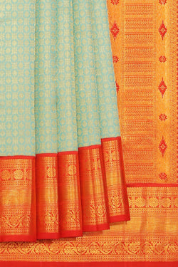 Collection of Kanjivaram-Silk Aqua-Green Saree in a gallery layout