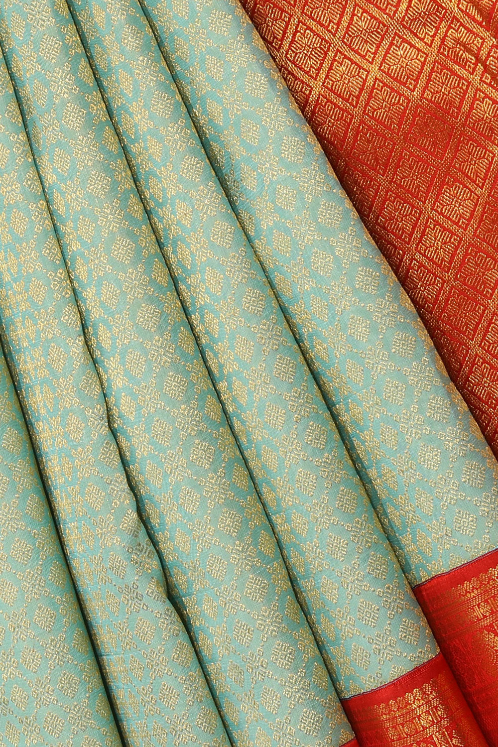 Image of Kanjivaram-Silk Aqua-Green Saree