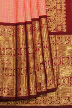 Collection of Kanjivaram-Silk Coral-Pink Saree in a gallery layout