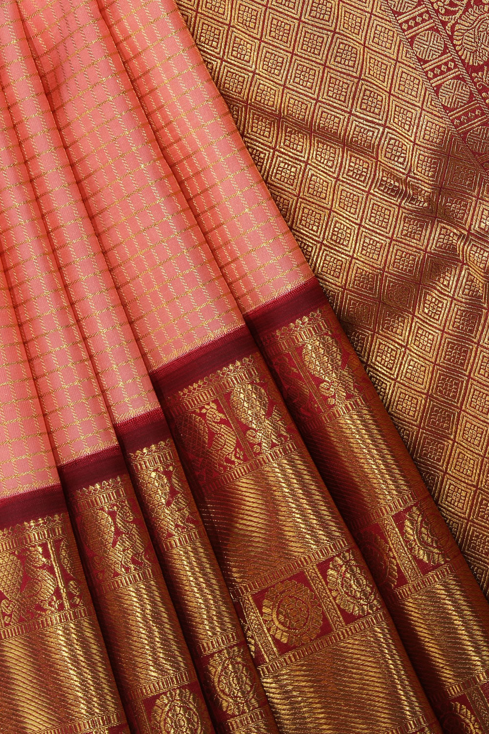 Kanjivaram-Silk Coral-Pink Saree