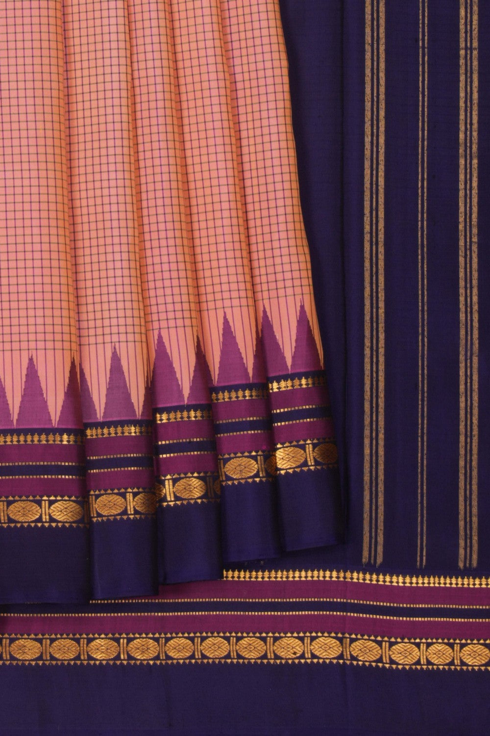 Kanchipuram Silk Kattam Peach Saree